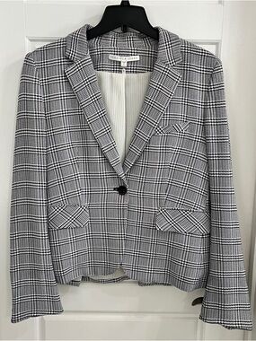 Veronica Beard Navy and White Glen Plaid Single-Button Blazer | Size 12